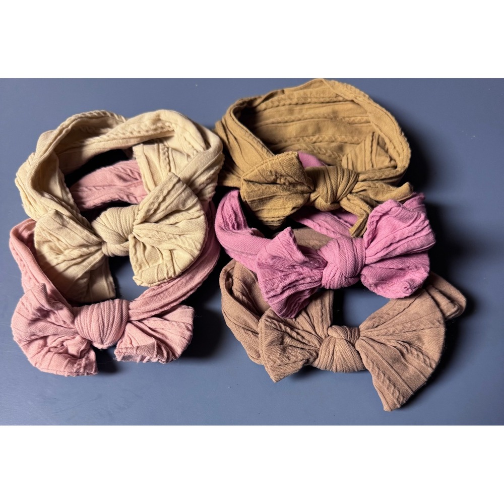 5 Pack Baby Girl Cable Knit Bow Headbands Stretchy Turban Wraps Earth Tones Pink